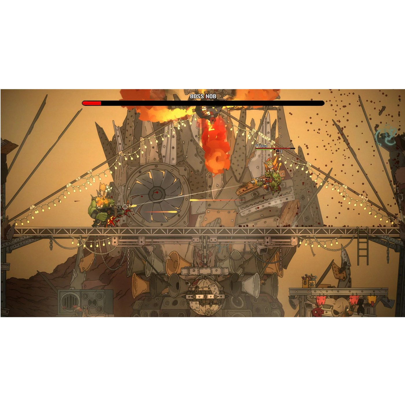 Video game scene with a large clock tower and characters in front